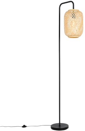 Qazqa - Orientalisch Orientalische Stehleuchte I Stehlampe I Standleuchte I Lampe I Leuchte schwarz mit Bambus - Yvonne I Wohnzimmer I Schlafzimmer - Bamboo Länglich - LED geeignet E27