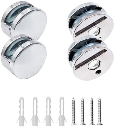 Mirror Clips, Zinc Alloy Mirror Floating Glass Clip - Small Round Wall Mounted Mirrors Bracket/Clip -Bathroom Mirrors Supporting Sheet Mirror Fixed Fitting - (4 Pcs)