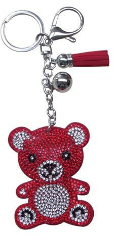 Bijou de Sac, Porte-clés Ourson Nounours Strass Cristal Rouge et Blanc.