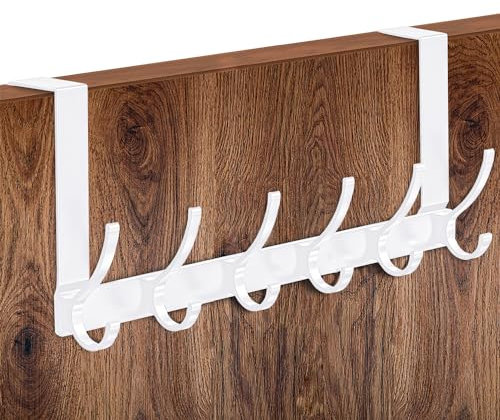 MIVITOOM Over Door Hanger with 6 Hooks, 39 cm (15.6) L and 11 cm (4.3) W Rust Resistant Door Hanger for Clothes Towel Coat, Door Hook for Kitchen, Bathroom, Bedroom（White）