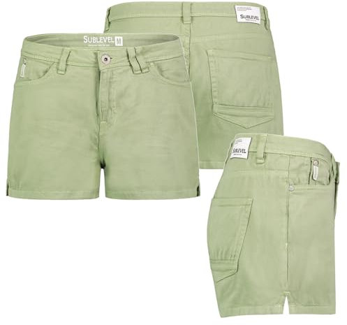 Sublevel Damen Jeans Shorts Bermuda Kurze Hose Short Denim Stretch Hotpants, Farbe:Grün, Größe:S 36