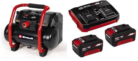 Einhell Compressore a batteria TE-AC 36/150 Li OF-Solo Power X-Change + Originale Einhell 2x 3,0Ah & Twincharger Kit Power X-Change (18V, incl. 2 batterie 3 Ah e caricabatteria doppio)