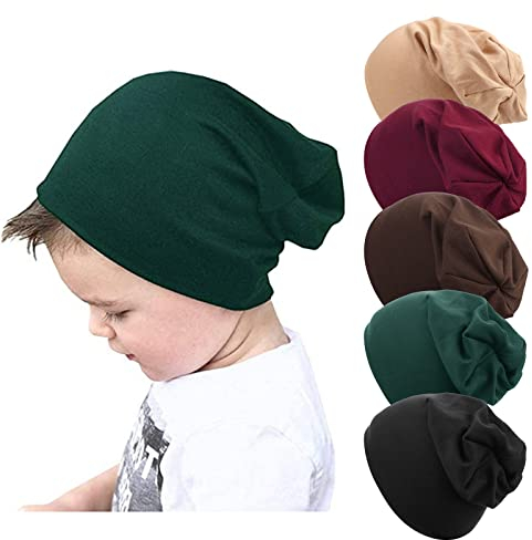 DRESHOW 5 Stück Unisex Baby Mütze Hut Junge Mütze Frühling Mützchen Kleinkind Wendemütze Jersey Slouch Beanie 6-60 Monate