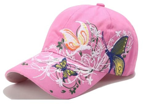 PACDE Gorra de Béisbol para Mujer con Diseño de Mariposa, Lentejuelas, Correa Ajustable de Algodón