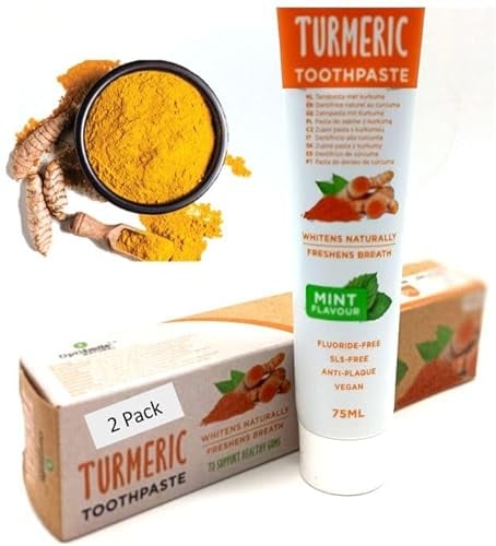 zahnpasta-kurkuma, Turmeric Tothpaste, Natural Vegan Toothpaste with Mint Flavour, SLS Free toothpaste, Natural whitening Toothpaste, Curcumin Toothpaste (75 ml x 2 pieces)