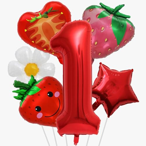 Luftballons Geburtstag 6 Stück, Set Mit, Erdbeer, Gänseblümchen, Stern Ballon, Folienballon für Mädchen Geburtstags Party Dekorationen