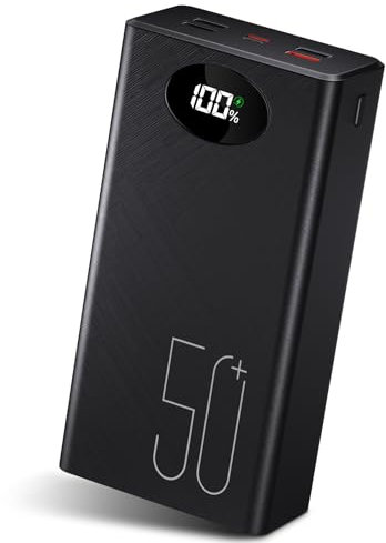Power Bank 50000mAh Cargador Portátil: Batería Externa de Carga Rápida de 22,5 W - Powerbank con 5 Salidas y 2 Entradas y Linterna-Negro Portable