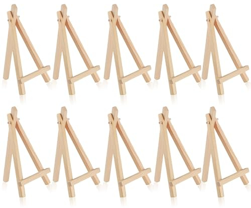 10 Stück Mini Staffelei Holz, Klein Tischstaffelei Dreieck Faltbar Holzstaffelei für Kinder, Tischdeko für Hochzeit, Geburtstag, Taufe, Party (15 X 8 cm)