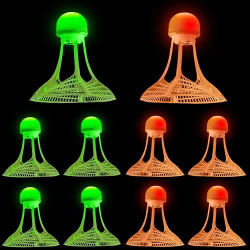 10 Stück Led Badminton Bälle, Leuchtende Nylon Badminton, LED Federballs Windbeständig, Federball Leuchtend, Federball Set Kinder für Outdoor En Indoor Sportsaktivitäten