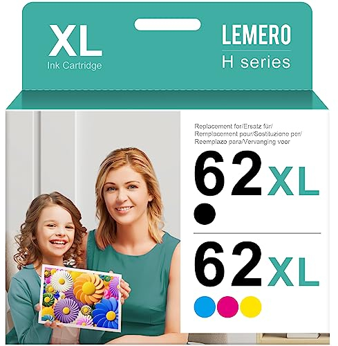 Lemero 62XL Patronen Kompatibel für hp 62 druckerpatronen schwarz Farbe für HP Envy 5540 5544 5660 5640 7640 8000 OfficeJet 200 5740 5742 5744 8040(Schwarz/Farbe,2-Pack)
