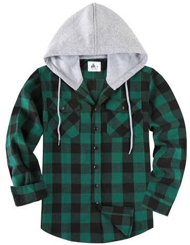 SwissWell Chemise Homme à Carreaux Flanelle Chemise Bûcheron Homme Surchemise Manches Longues Capuche Bouton Chemise Décontractée Vert M