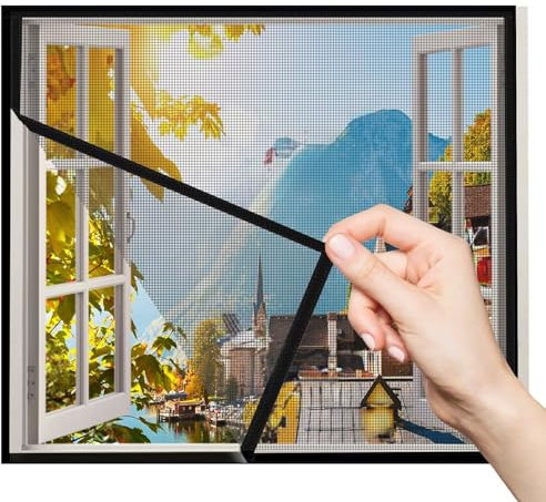 Rete Anti Zanzare 80x120cm Nero Pieghevole Totalmente Zanzariera Finestra Montaggio Adesivo