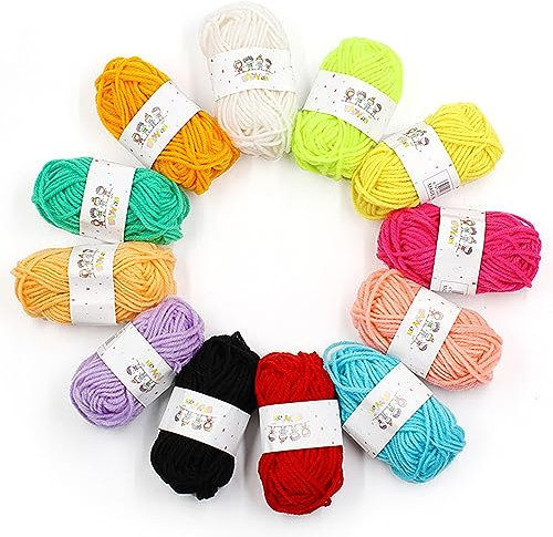 Crochet Yarn Set, 12 Colours Wool for Crochet and Knitting, Crochet Wool for Beginners, for Crochet, Knitting and Crafts