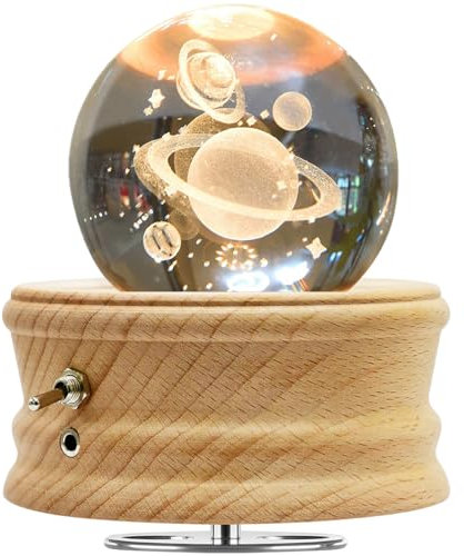 ETDEUH Kristallkugel Spieluhr, Hölzerne Spieluhr mit Projektionsfunktion, 360° Rotierende Drehbar Holzsockel, 3D K9 Glas, Geschenke für Frauen Mama Geburtstagsgeschenk Valentinstag