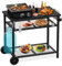 Riuog Tavolo per barbecue, carrello da pranzo multifunzione con tre ripiani, carrello da cucina con porta asciugamani di carta, ganci e due ruote, tavolino da portata per esterni (nero)