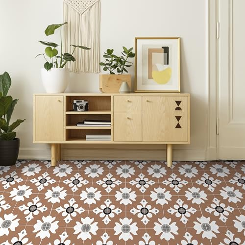 Alwayspon Vinyl-Bodenbelag, Retro-Aufkleber, selbstklebend, zum Aufkleben auf Bodenfliesen, für Badezimmer, Küche, Spritzschutz, abziehen und aufkleben, Vinyl-Bodenfliesen, 24 Stück x 20 cm