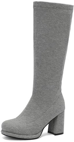 Diuniarza Donna Knee High Block Stivali Alti Senza Chiusura Inverno Stivali Alti Colourful Classico Comodo Stivali Alti Festa Grigio Numero 44 EU/46 Asiatico