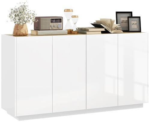 HOMCOM Sideboard für Esszimmer, Sideboard, Küche, mit 4 Türen mit Soft-Close-Funktion und verstellbaren Einlegeböden, 140 x 40 x 75 cm, weiß lackiert