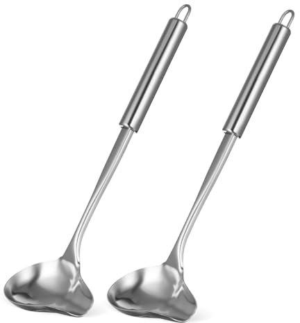 IMIKEYA Sauce Spoons for Easy Pouring 2pcs Stainless Steel Small Gravy Ladles with Long Comfortable Handles Serving Utensils for Kitchen and Dining