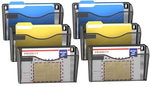 samstar Lot de 6 porte-documents muraux en maille pour bureau ou maison (avec panneau d'étiquette)
