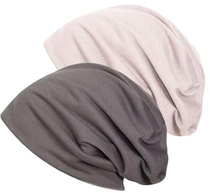 Voarge 2 Stück Beanie Mütze, Dünne Slouch Baumwolle Mütz, Kopfbedeckung Schlafmütze, Chemo-Hüte für Männer und Frauen