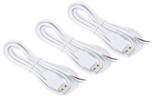 PATIKIL 6.56Ft USB 2.0 Male to 4 Pin Bare Wire Pigtail Cable, 3pcs 28AWG Data Power Cords Extension Adapter for Charging Equipment DIY Repair Replace, White
