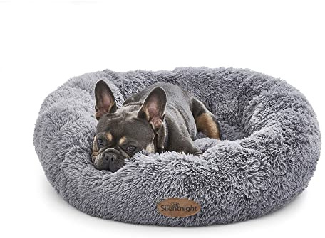 Silentnight Calming Donut Pet Bed - Super Fluffy Comfort Reduce Anxiety - Nest Calm Design - Cushioned Sides for Head Support - Dog Cat Sleep Bed - Machine Washable & Non-Slip Base - Grey, Small