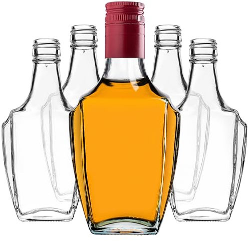 KADAX Glasflaschen 250ml mit Schraubverschluss, 50 Stück, leere Flaschen zum Befüllen, Likörflaschen aus Glas, kleine Schnapsflaschen, Saftflaschen (Rot)