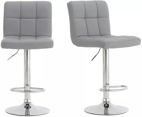 Millhouse Cuban Bar Stools Set with Backrest, Leatherette Upholstery, Adjustable Swivel Gas Lift, Chrome Footrest & Base for Breakfast Bar, Kitchen, Counter (DM811, Grey)