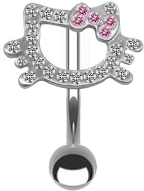 HQR Belly Piercing,Kitty Schmuck,Chirurgenstahl Piercing Schmuck,Niedliche Kätzchen Form,Piercing Bauchnabel,Bauchnabelpiercing Ring,Bauchnabelpiercing Lang,Bauchnabelpiercing 10mm,Rosa