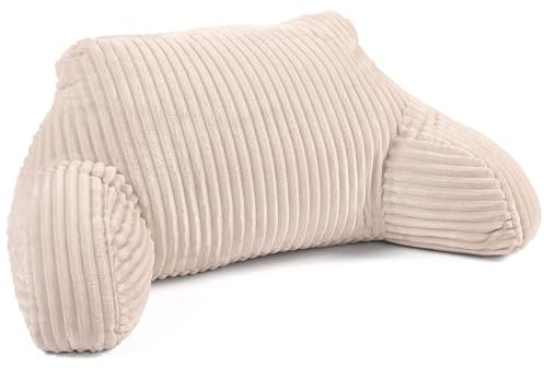 Downland Huggleland Jumbo Velvet Cord Reading Pillow with Arms, Cuddle Cushion for Adults Soft Cosy Supportive Teddy Pillows with Arms Pregnancy Pillow Relaxing at Home (Cream)