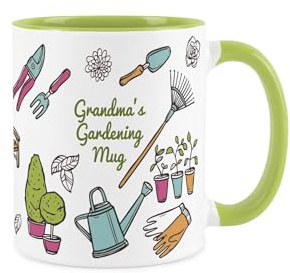Grandmas Gardening Mug - Garden Accessories & Tools Presents - White & Light Green Tea/Coffee Drinks Cup Mothers Day Gift