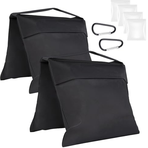 Rindion 2 Pack Sand Bags, Black Sand Bags for Weight, Heavy Duty Sandbags for Umbrella Base, Photography Video Equipment, Light Tripod, Fishing Chair, Sports, Backdrop Stand, Camping, Tent
