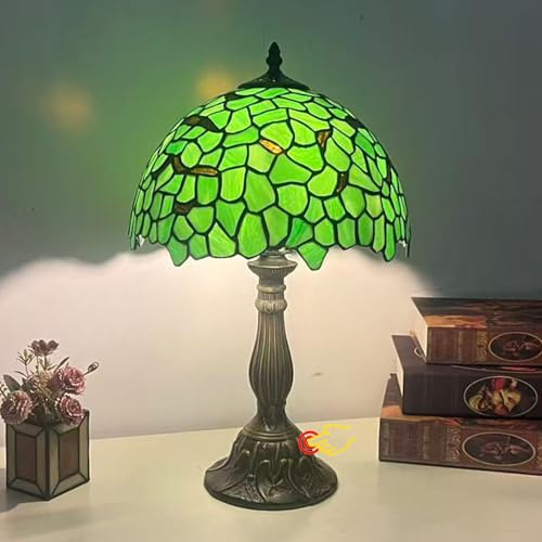 BOTOWI Tiffany-Lampe mit Touch-Steuerung Tischlampe Buntglas-Schreibtischlampe 30x30x48 cm grün Glyzinien-Stil Leselampe für Schlafzimmer Nachttisch Wohnzimmer Büro Arbeitszimmer