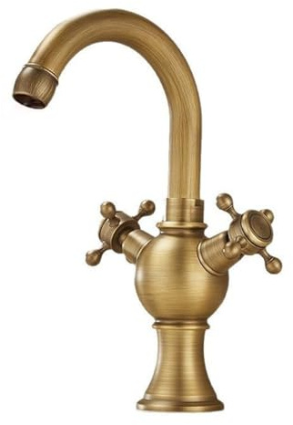 Badezimmer Kupfer Waschbecken Badezimmer Aufsatzwaschbecken heiß und kalt Doppelgriff drehbar Wasserhahn, antik kurz