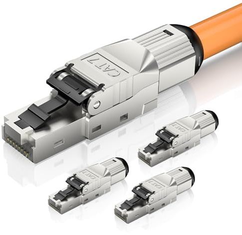 Ltemziiy Cat 7 RJ45 Stecker Werkzeuglos, Netzwerkstecker Werkzeuglos POE für Cat7 Cat6A Verlegekabel,10 Gbit/s Geschirmt Lan Stecker Cat 7 Werkzeuglos，Wiederverwendbar, 4Stück