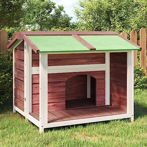 Mokuyary Hundehütte Mokka 96 x 87 x 80,5 cm, stabiles Kiefernholz, Freigehege für Hunde und Welpen, Hundehütte für Garten