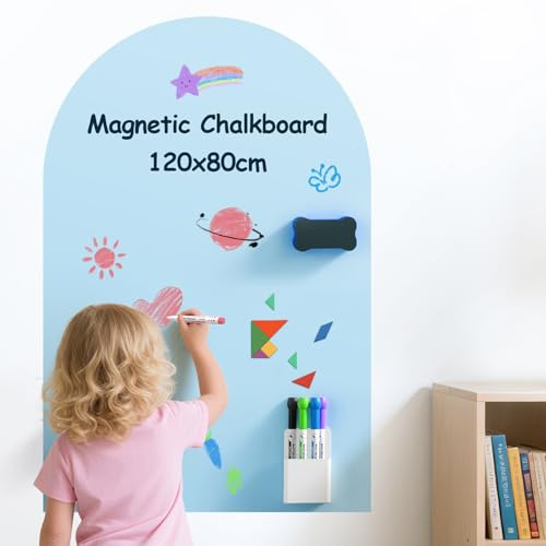 Doedoefong Magnettafel Kinder Selbstklebend 120x80cm, Magnetwand Kinderzimmer aus weichem Material, wiederverwendbare Magnetfolie für Mädchen & Jungen, inkl. Kreide & Zubehör – sicheres Spielen & Lern