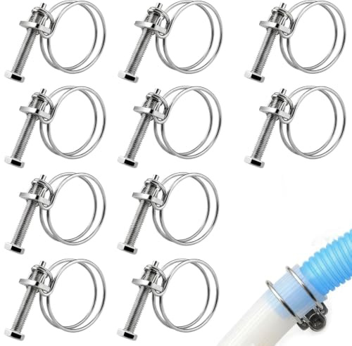 Soiftra Double Wire Hose Clips,36-40mm Adjustable Hose Clamps,10PCS | Double Wire Hose Clamps,Stainless Steel Clips for Pond Hose Clips,For Universal Plumbing Pipe Tube Fastener Home and Industry