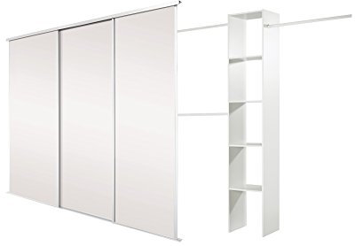 SPACEPRO Heritage Sliding Door Wardrobe, 3 Door Modern Wardrobe, White MFC Wood panel & matching steel Frame Sliding Wardrobe Doors for Bedroom, Ideal for H2260mm x W2216mm opening