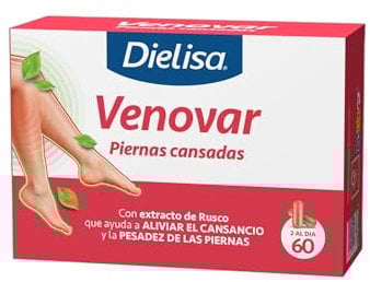 Dielisa Venovar Cápsulas– Complemento para Piernas Cansadas con Rusco, Saúco y Vitaminas C y B – Favorece la Circulación y Alivia la Pesadez – 60 Cápsulas