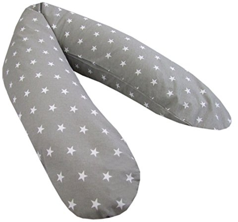 Rawstyle XXL Bezug für Stillkissen *STERNE* (Grau + Sterne Weiß) Baby Lagerunskissen Lang Seitenschläferkissen 170 cm