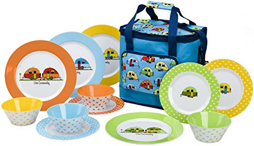 Flamefield LC0113 Love Caravanning 12-teiliges Melamin-Esszimmer-Set mit Kühltasche