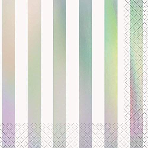 Iridescent Foil-Stamped Stripes Luncheon Paper Napkins (16cm) Pack of 16 - Elegant and Durable, Perfect Design for Parties and Events