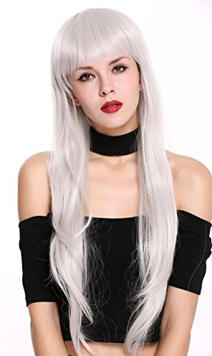 WIG ME UP - S000D75-MD60 Perücke Damenperücke Cosplay lang Fee märchenhaft glatt Pony weiß weißgrau