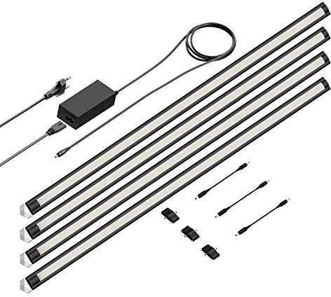 ledscom.de LED Unterbau-Leuchte SIRIS schwarz matt, Eckmontage, flach, 90cm, je 1044lm, weiß 4er Set