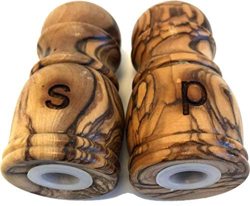 Holy Land Market Handcrafted olive wood Salt and Pepper shakers (2.95 Inches tall) - Asfour Outlet Trademark