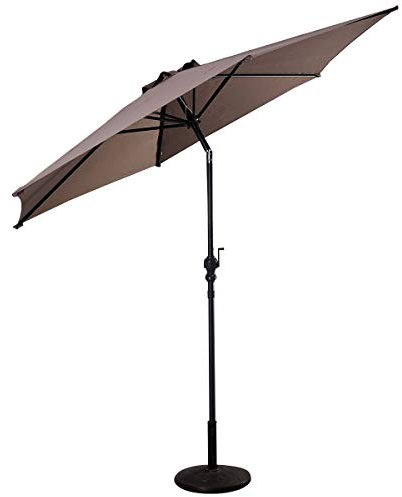 COSTWAY Parasol de Jardin Exterieur Ø 270 cm, Parasol Plage Solaire UFP 30+, Inclinaison et Manivelle, Toit Ventilé, Goupille de Sécurité, 8 Baleines, Parasol Balcon pour Jardin Piscine Plage (Brun)