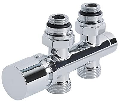 Milano Chrome Straight H Block Heated Towel Rail Radiator Valves 15mm Copper Adapters