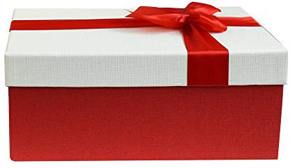 Emartbuy Gift Box, 28 x 18 x 13 cm Red Box with Cream Lid and Satin Decorative Bow Ribbon